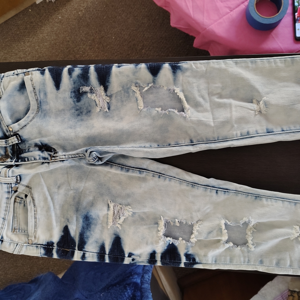 Stylish Distressed Blue and White Jeans